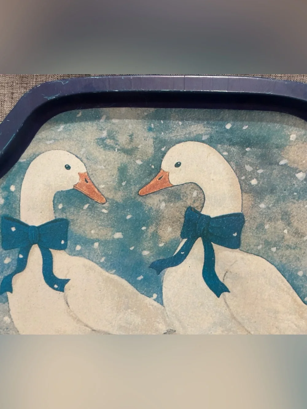 Vintage 1980s Grandma Core Metal Serving Tray Country Christmas Geese